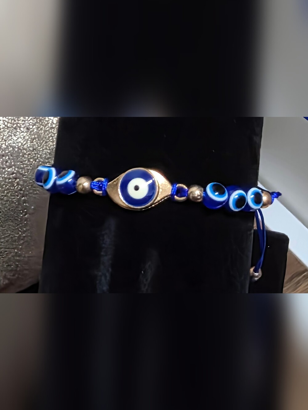 Hand Crafted Blue Evil Eye Adjustable Bracelet with Gold Accents NWOT